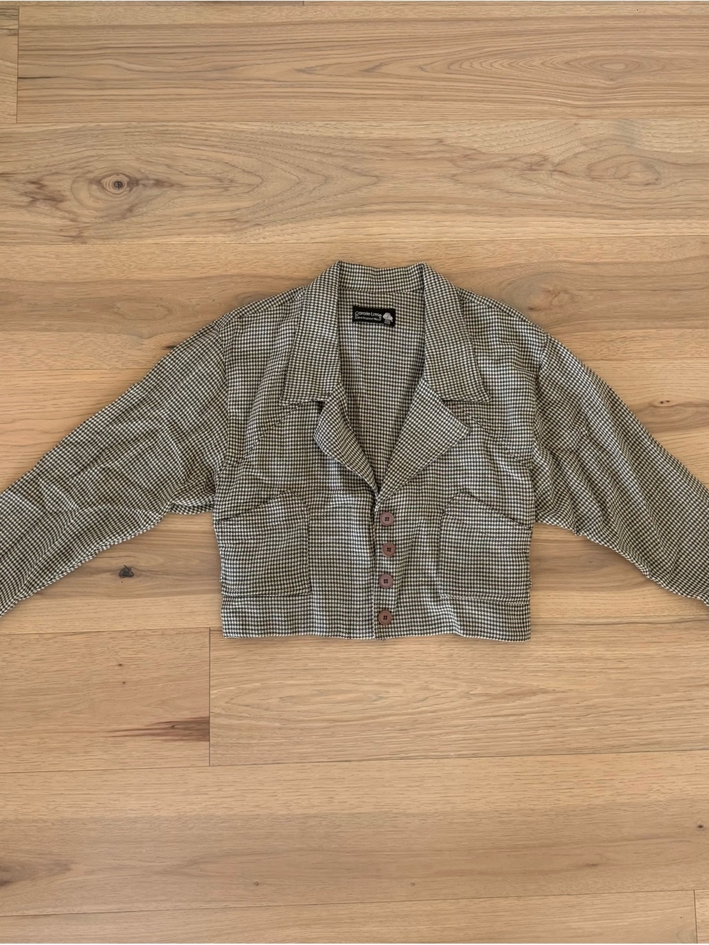 Cropped Vintage Houndstooth 100% Wool Blazer